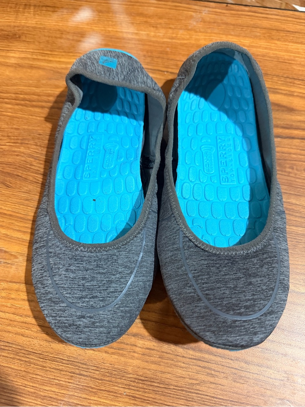 Sperry Gray Knit Slip-Ons with Turquoise Insoles